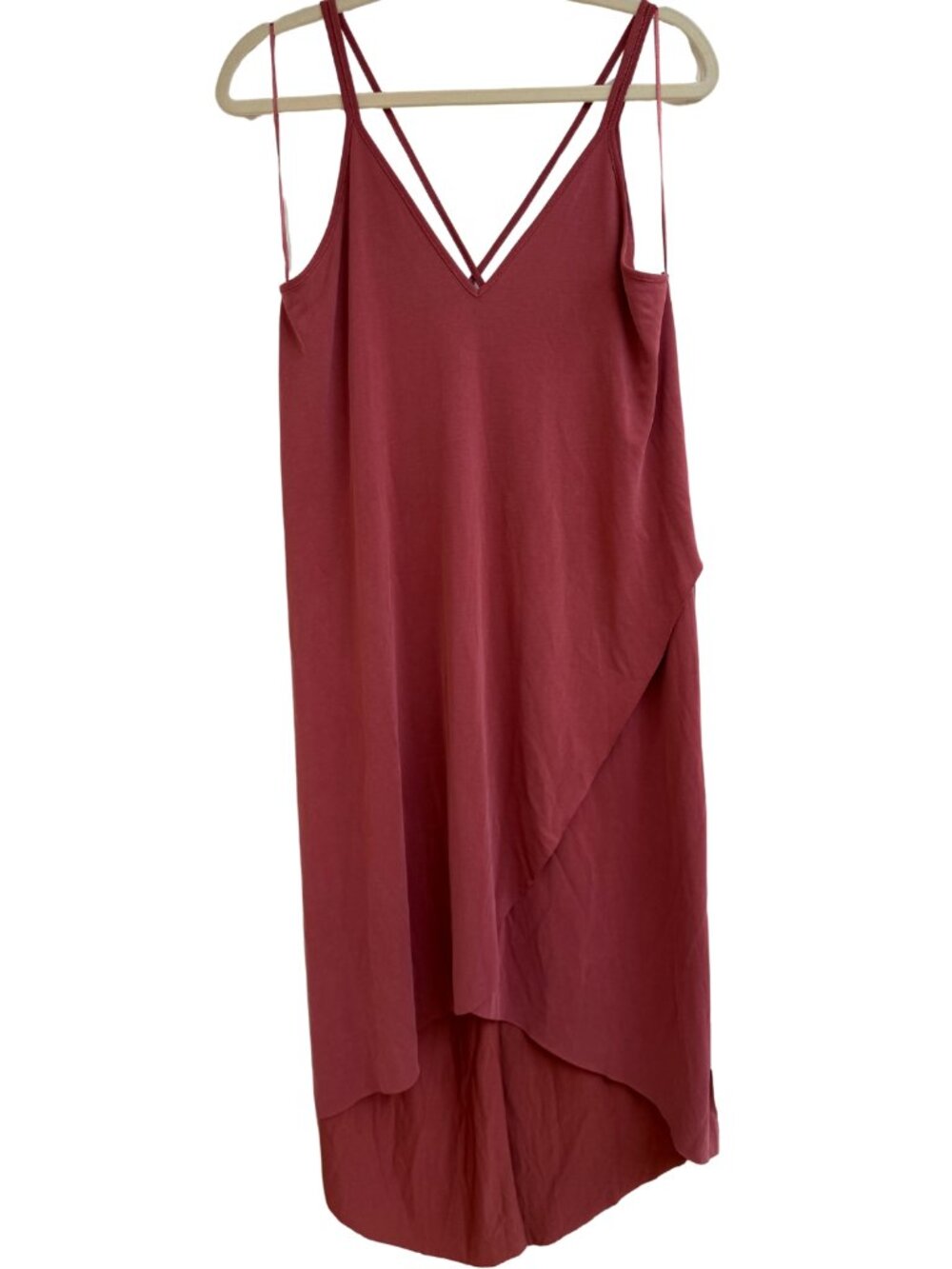 Lush Rosewood Asymmetric Strappy V Neck Tulip Hem Mini Dress M